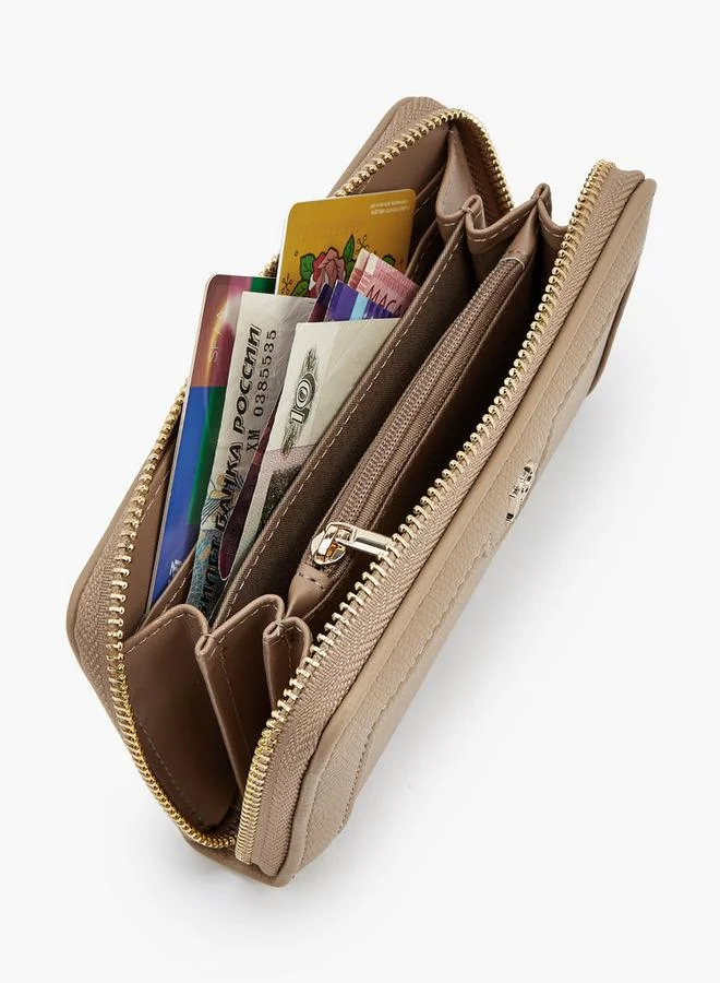 Flora Bella By Shoexpress BEIGE Textured Wallet With Zip Closure for Women | Best Price UAE